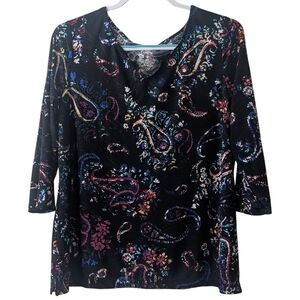 CROFT & BARROW WOMEN'S VIBRANT PAISLEY TEXTURE PRINT 3/4 SLEEVE BLOUSE SIZE PXL